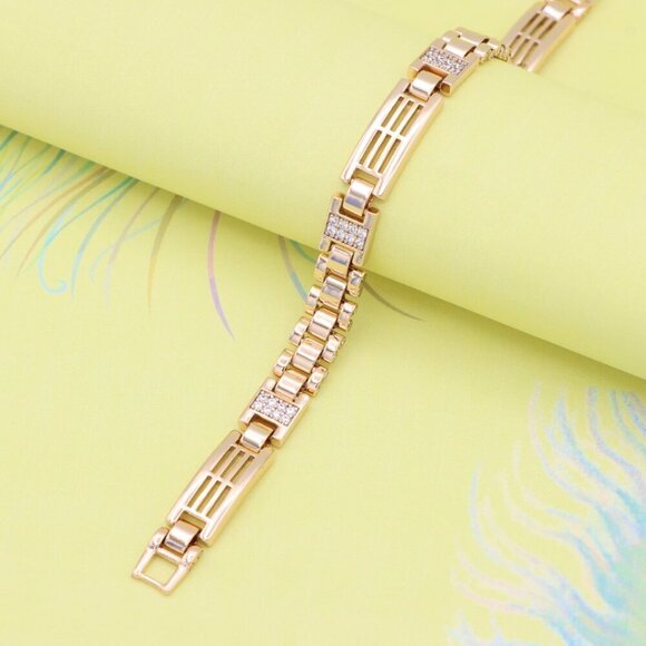 "Elegant Rose Gold Bracelet with Pave Accents and Geometric Design, XPBL0938 - Picture 6 of 13